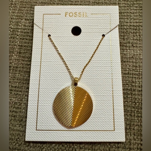 Fossil Harlow Linear Texture Gold-Tone Stainless Steel Chain Necklace New W Tags - Picture 1 of 9